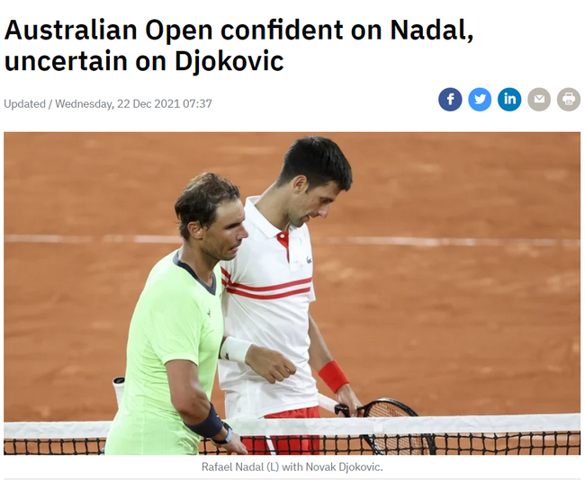 澳网赛事总监泰利相信纳达尔会出战澳网，但对德约的前景仍是无法确定