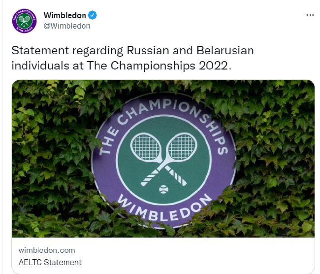 温网官宣禁止俄罗斯白俄罗斯球员参赛