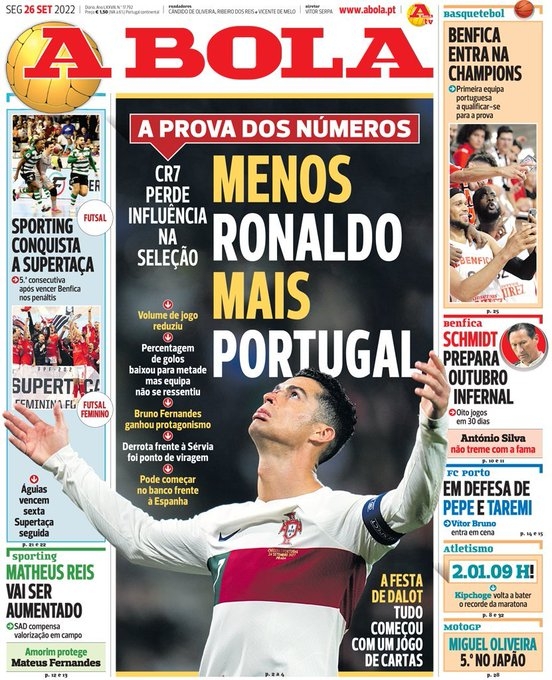 C罗8次对西班牙进3球57%的葡球迷认为他该当替补_手机新浪网