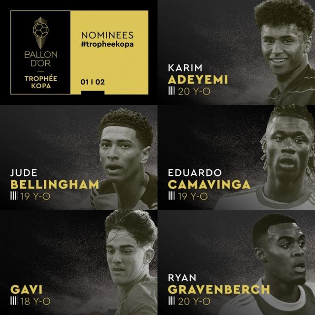法国足球公布科帕奖候选名单：卡马文加和萨卡等10人！