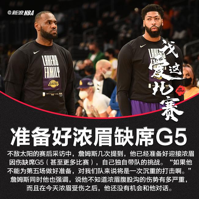 詹姆斯已做好浓眉缺席G5准备!不知道他伤多重