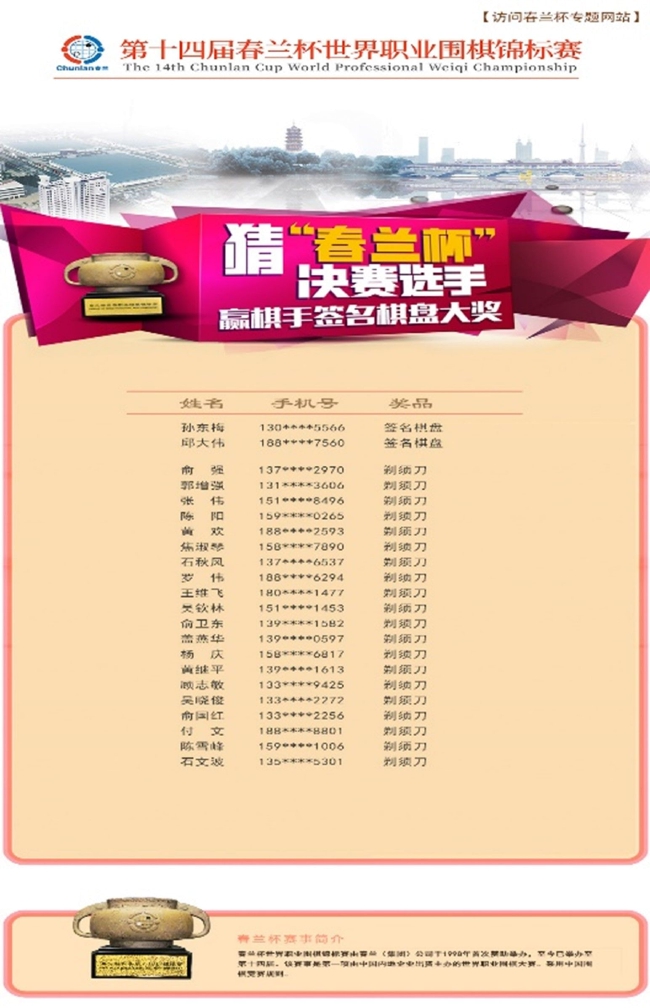 Chunlan Cup Award Quiz Results Announced, Come and See if You’re There_Chess_Sina Athletic Storm_Sina.com