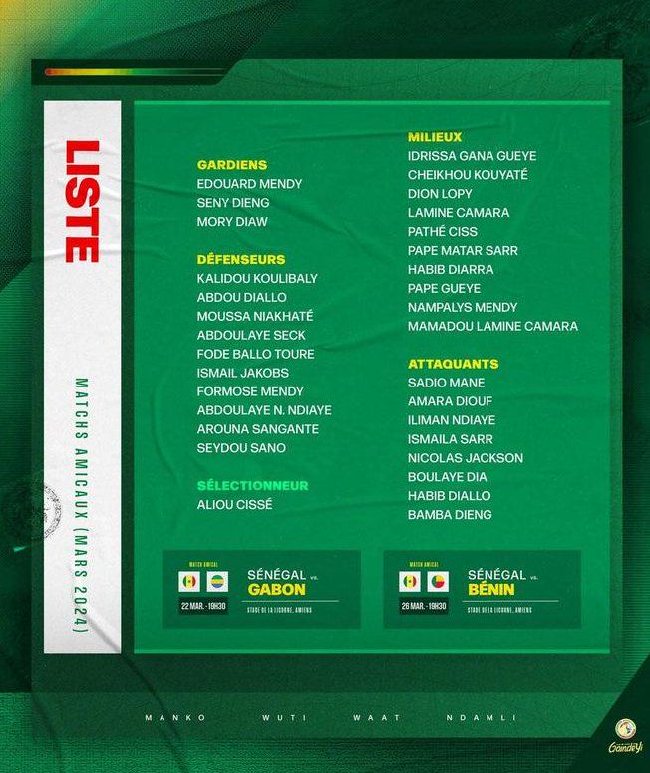 塞内加尔国家队最新一期大名单出炉