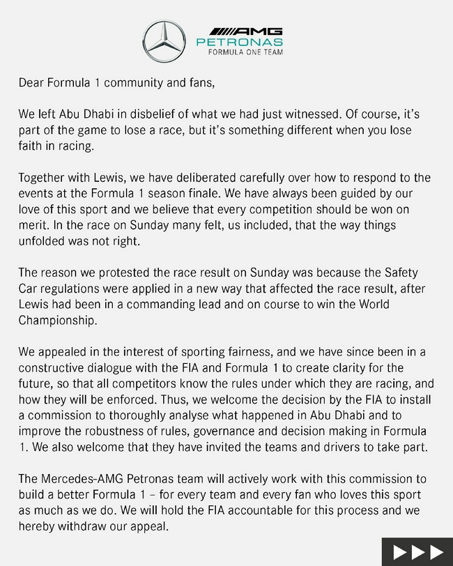 梅赛德斯车队官方声明 page1