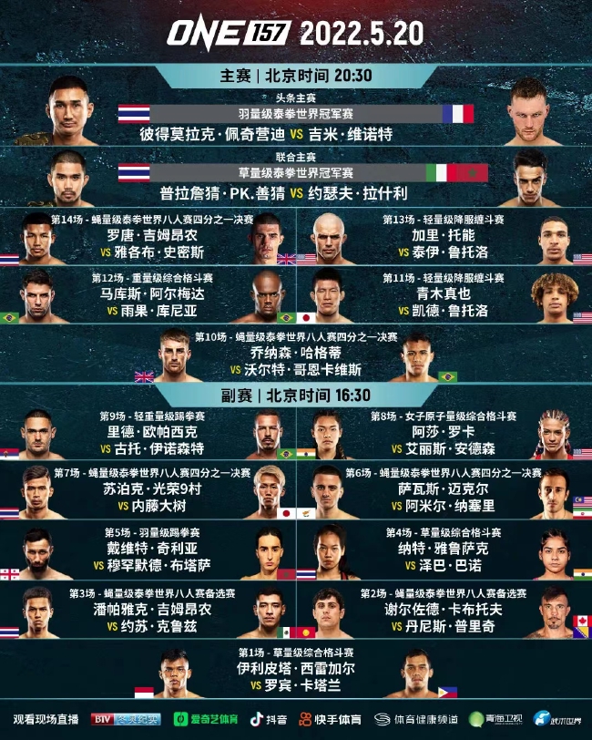 one冠军赛157尿检及称重结果两场主赛引人关注