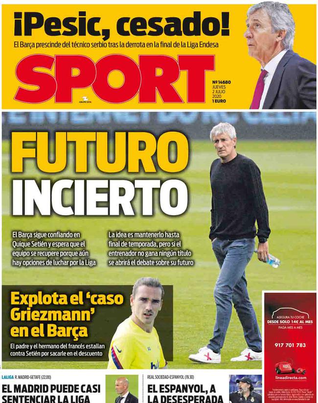 《每日体育报》封面：不确定的未来