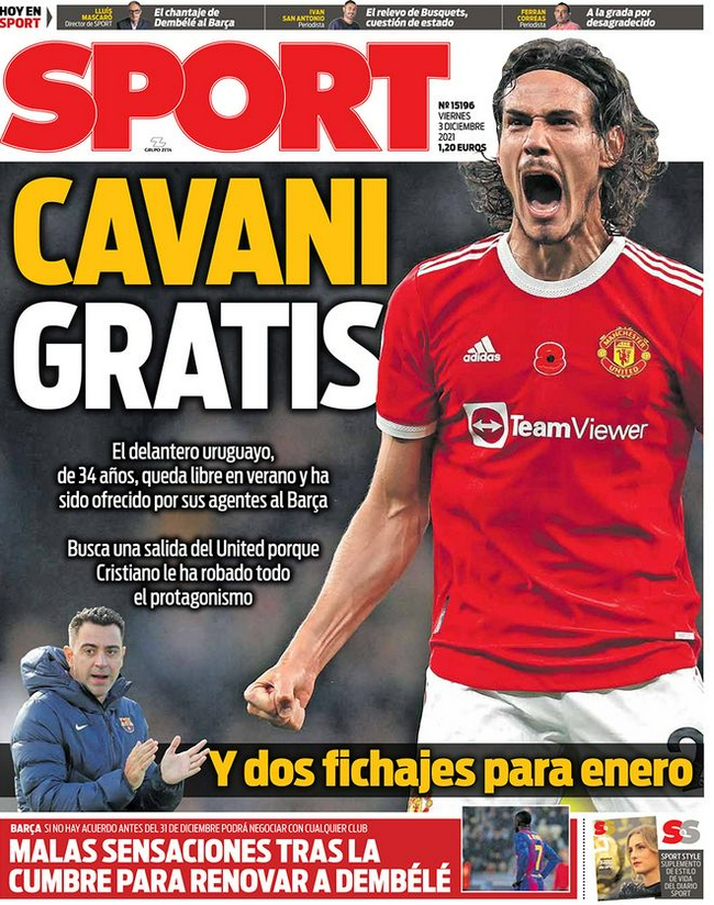 西班牙媒体：因主角位置被C罗抢走 卡瓦尼向巴萨自荐！