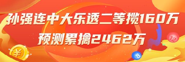 精选大乐透专家：孙强连中二等揽160万累擒2462万