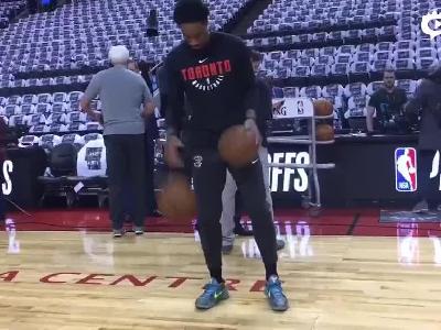 德罗赞赛前秀双手花式运球