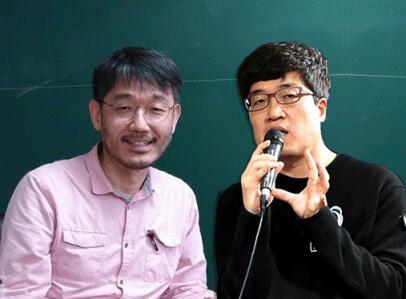 ▲开发”小爱“的韩国高等科学院教授李周永与”韩豆“的开发者NHN公司李昌律组长