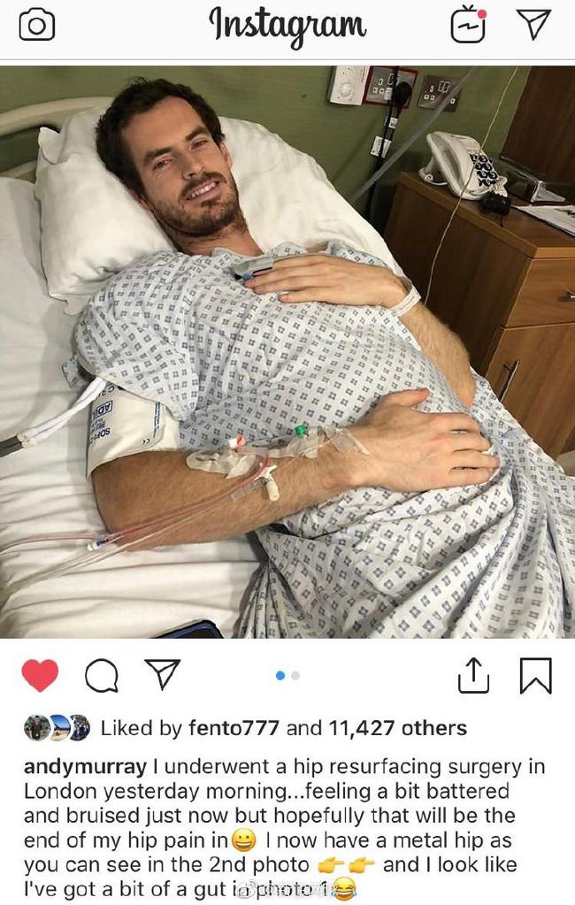 穆雷宣布已进行髋关节手术将尽可能延长职业生涯