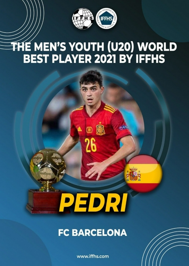 官方：佩德里获得IFFHS2021年最佳年轻球员奖！