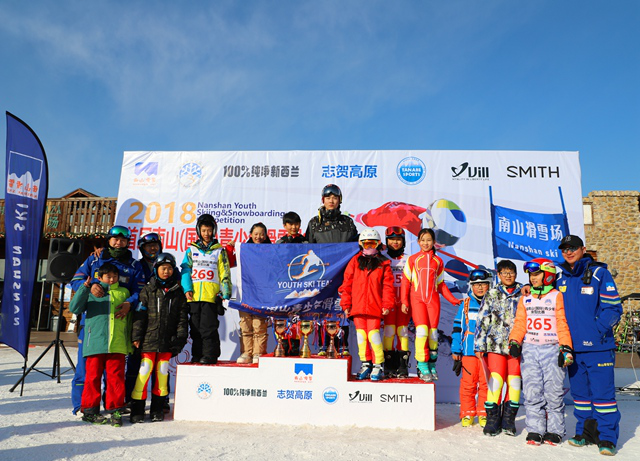 图为:密云南山青少年滑雪队合影