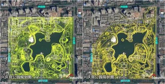 丨兴庆宫公园规划与现状对比图丨