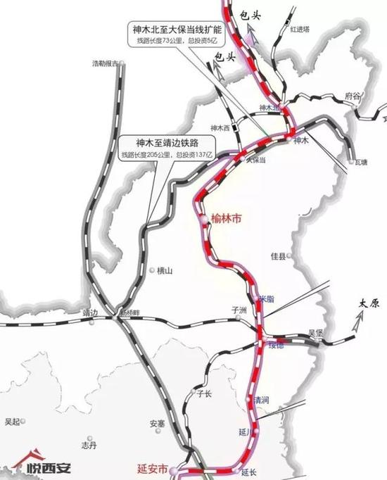 丨延安-榆林-包头高铁线路示意丨