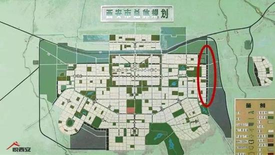丨西安市第一轮总体规划中的幸福林带(红圈)丨