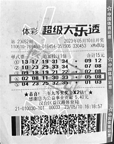 体彩大乐透10亿元大派奖 汉中中出1注2299万元头奖！