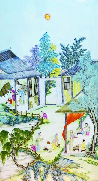 清乾隆粉彩瓷板画《御制耕织图》