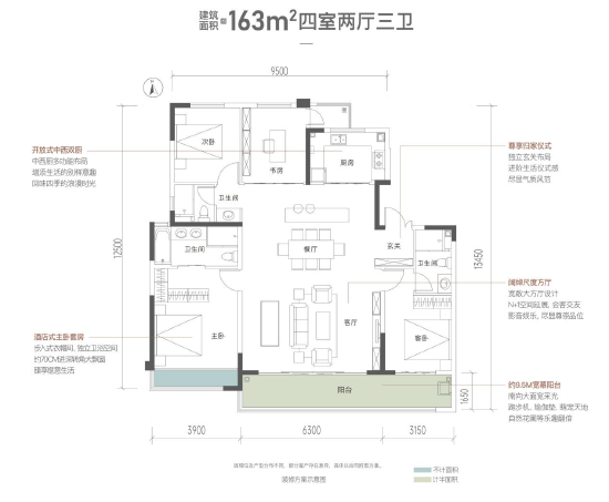 建面约163㎡户型图