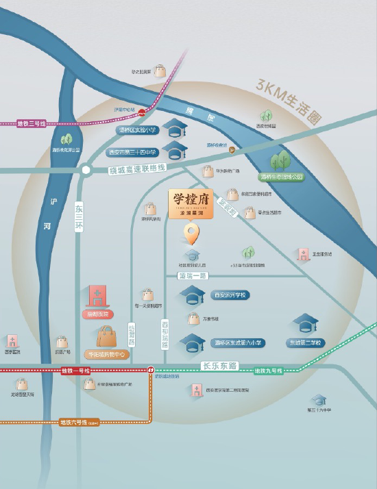 龙湖星河学樘府3公里生活圈示意图