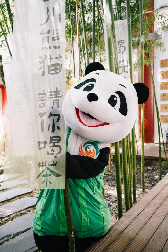 四川文旅吉祥物熊猫安逸出差西安为市民游客送好茶