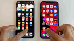 按压操作，带有3D Touch压感屏幕的iPhone XS Max（左）会比11 Pro Max（右）快一点