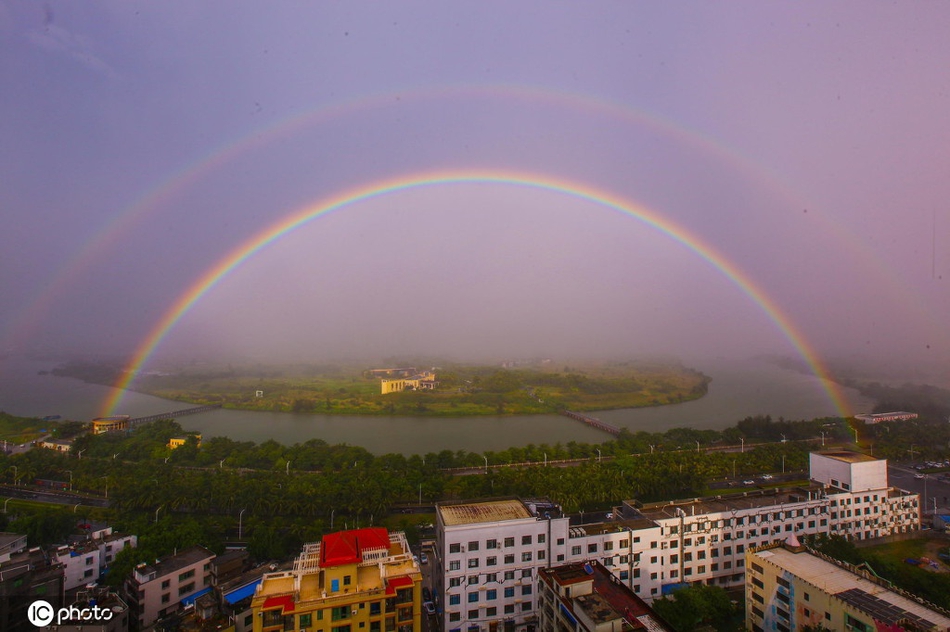夏日海口雨后双彩虹,夕阳惊艳美_高清图集_新浪网