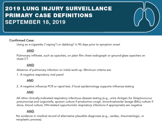 成为电子烟肺炎的确诊病例，需要排除感染 | 参考文献[2]