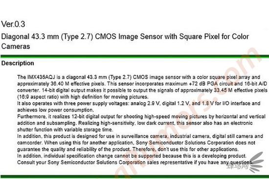 索尼新传感器规格表