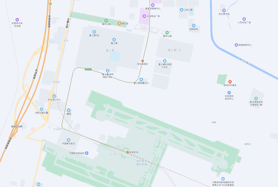 ▲富士康郑州厂区于地图上的位置