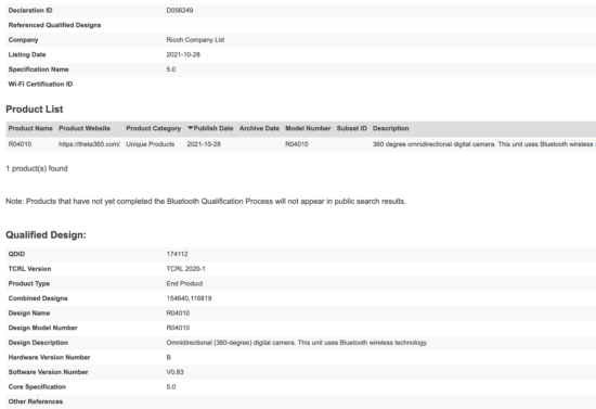 理光注册新款360度全景相机