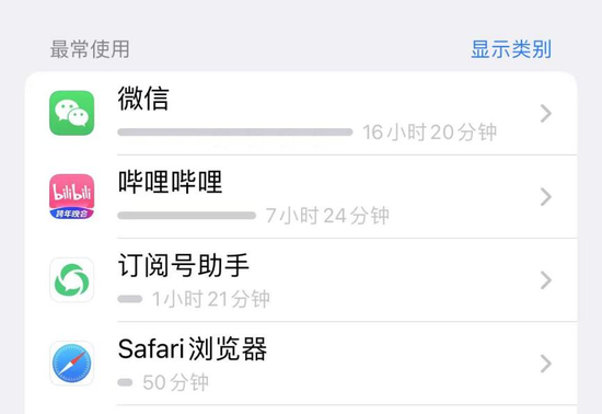 ▲何华的iPhone中的App使用时长周报