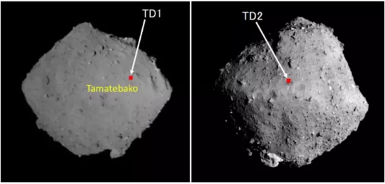 两次次着陆采样点TD1和TD2的位置。 　　来源：JAXA、东大等 [1]