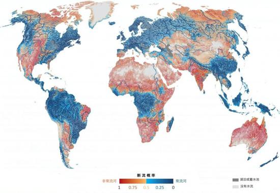 全球常流河与非常流河的分布，非常流河已经超过一半。