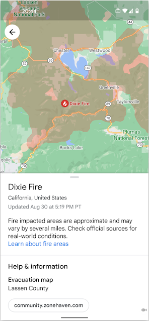 图丨谷歌地图中的火灾图在紧急情况下为人们提供关键信息。