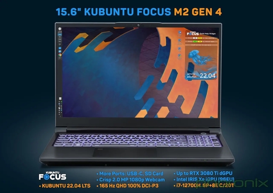 第四代Kubuntu Focus M2笔记本发布：15.6吋屏+12代处理器