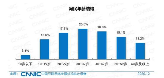 網民年齡結構。圖片來源：CNNIC