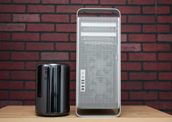 ▲ 2013 Mac Pro 和早期的 Mac Pro 专业版。 图片来自：Sarah Tew / CNET