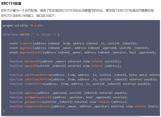 制作NFT的编程标准“ERC721协议” 　　图源Tiny熊《剖析非同质化代币ERC721》