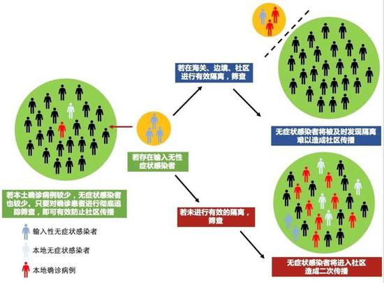  ▲输入性无症状感染者的病毒传播风险示意图 （图片来源：华山感染）