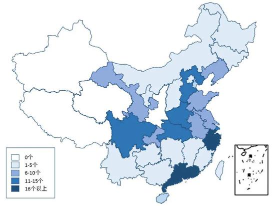 图1 各省5G政策发布数量情况（截至2020年2月底）