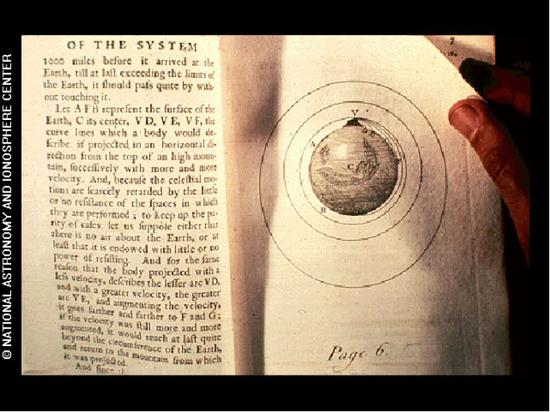 （旅行者号飞船金唱盘中的牛顿手稿。我们能够飞行器的轨道全仰仗牛顿的开创性发现与工作，因此当旅行者号将人类探索的领域不断向前推进时，牛顿的智慧也在熠熠生辉。）