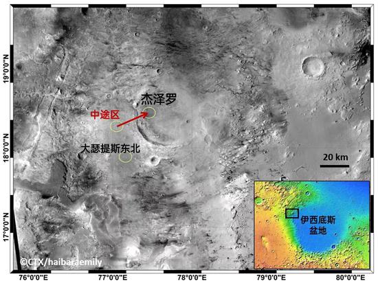 该区域的MRO CTX拼接影像，原始分辨率5米/像素。来源：CTX [10]，制图：haibaraemily