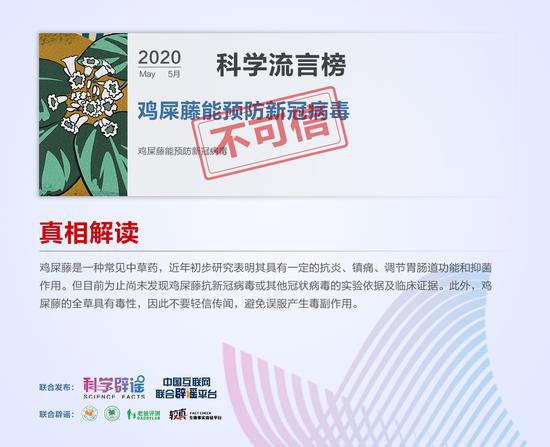 科学辟谣平台与中国互联网联合辟谣平台发布5月“科学”流言榜