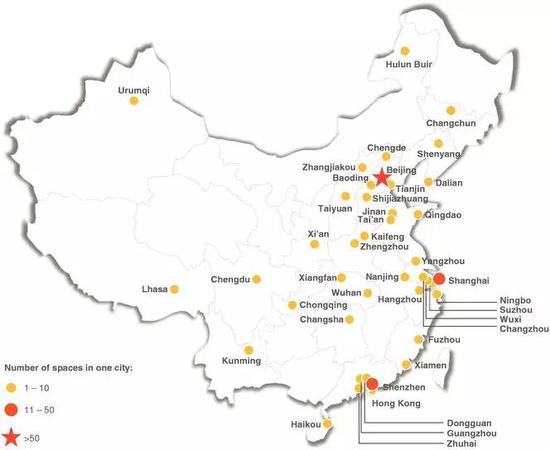 优客工场国内空间分布图