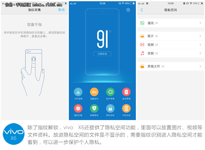 vivo x6採用了按壓式指紋識別模組,據官方資料介紹,指紋解鎖只需0.