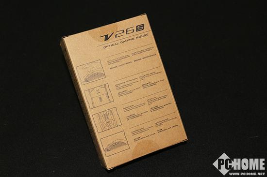 
	在包装的四周，布满了各种文字来介绍鼠标的性能特点以及基本参数等。附件没有说明书。雷柏V26S在简单的道路上行走着。