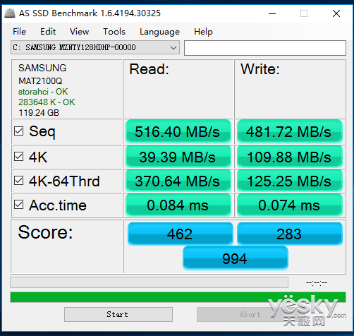 
AS SSD Benchmark硬盘测试结果截图