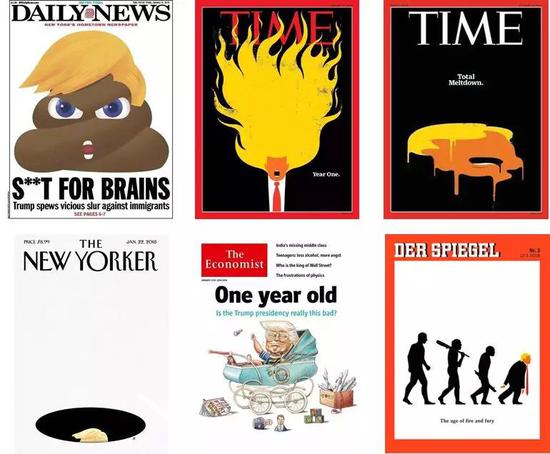 特朗普执政一周年各家媒体的封面