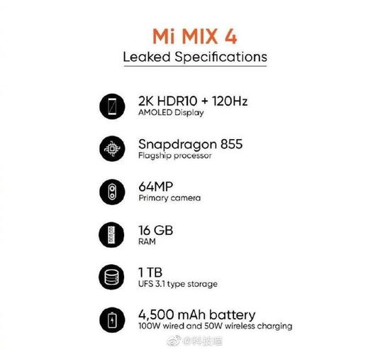小米MIX 4配置曝光（图源微博）